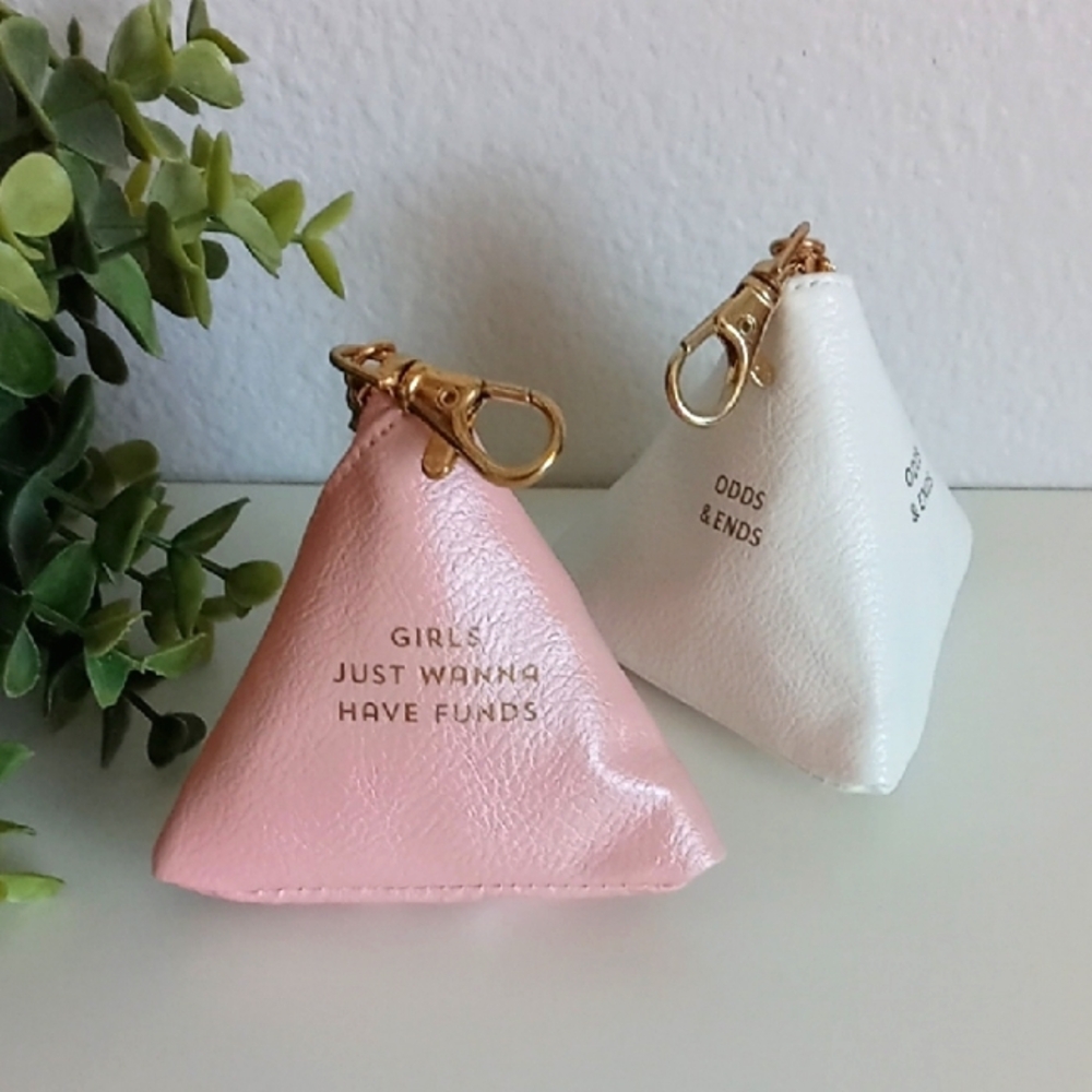 2 Pink and White Triangular Coin Pouch/Key Chains
